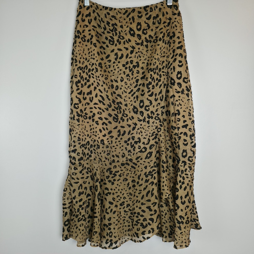 Mittoshop Women Skirt Cheetah Print Velvet Burnout Midi Ruffle Medium.E167‎